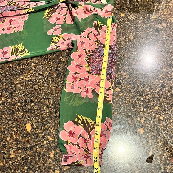 Mina UK Women’s 10 Top Button Up Blouse Floral Tie Neck Green Pink Long Sleeve - Picture 10 of 10